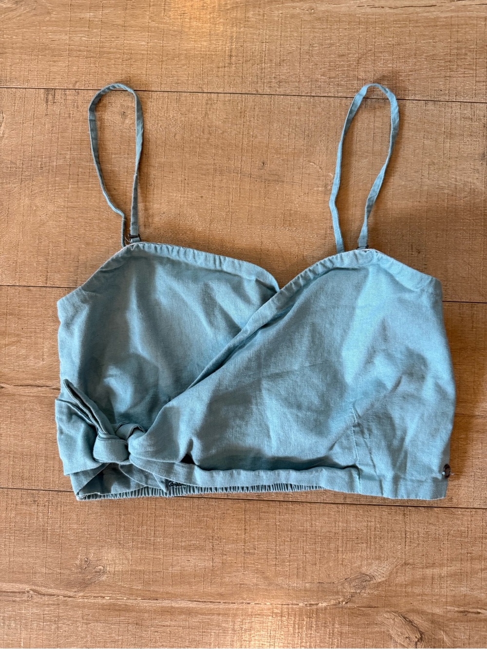 ROXY aqua Green wrap tie Crop Top removable Straps cotton linen blend large